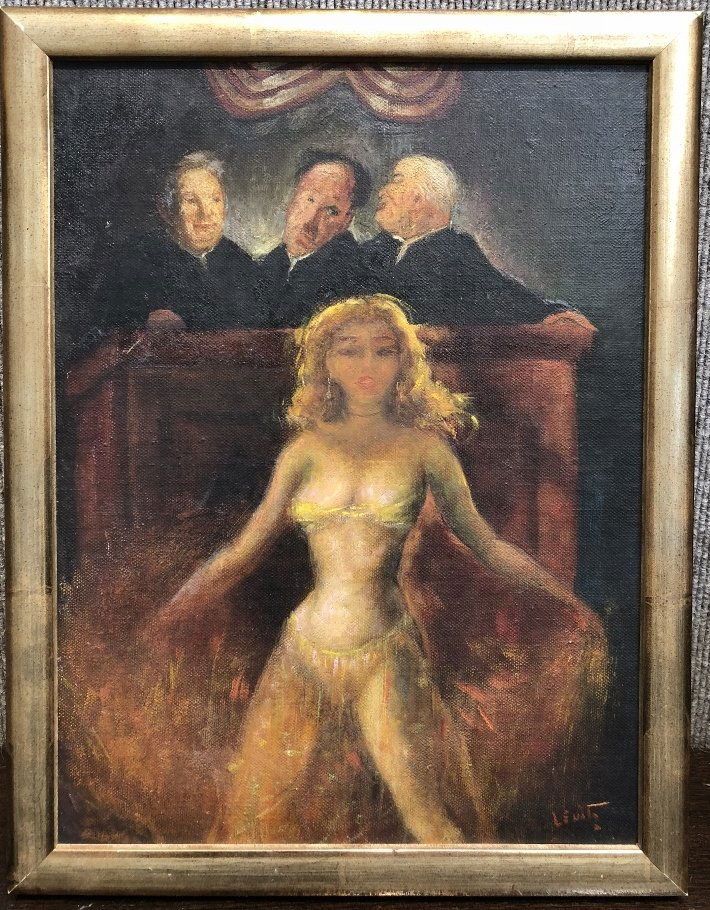 Painting of stripper and judges by Jack Levitz, c.1940 (1 of 5)