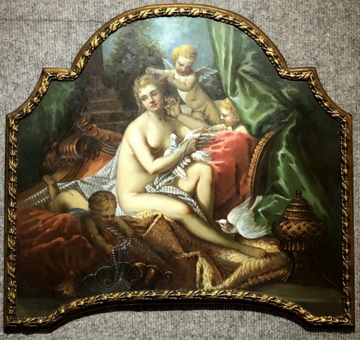 Painting on board of Venus with Cupids: Painting on board of Venus with Cupids. H 29" W 33"