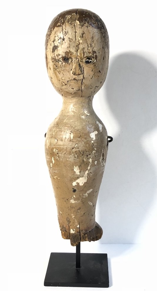 Carved folk art (?)wood figure on stand (1 of 9)