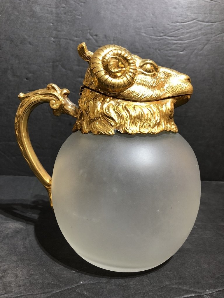 Gilt metal carafe with ram's head spout, c.1965: Gilt metal carafe with ram's head spout, c.1965. Height 7.5 in.