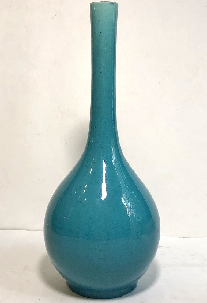 Asian blue glaze long neck vase, c.1900 (1 of 4)