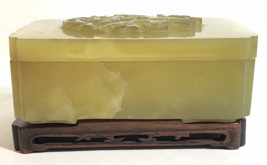 Chinese hardstone box with wood base, c.1900 (1 of 9)