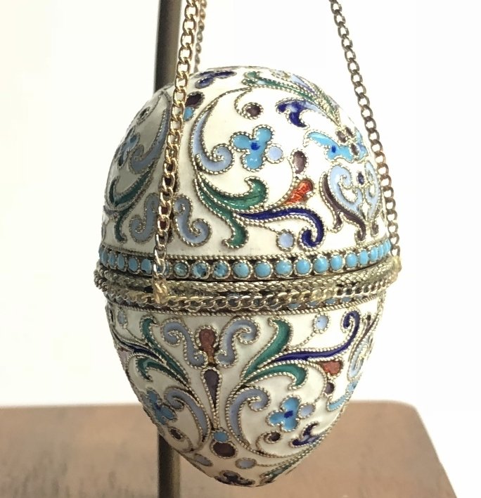 Russian silver & enamel egg on 14k chains,14.4dwts (1 of 9)