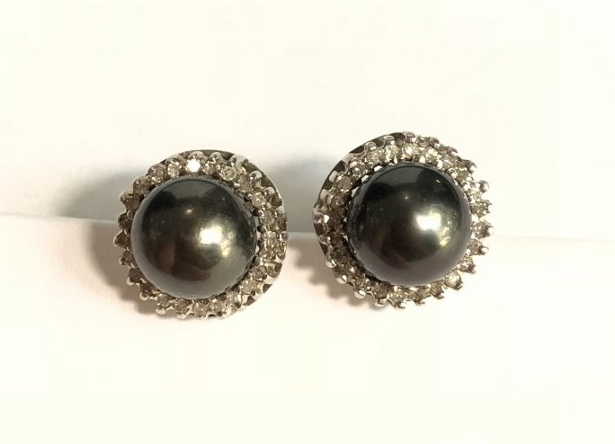 14k black pearl and diamond earrings, 3.2 dwts (1 of 5)