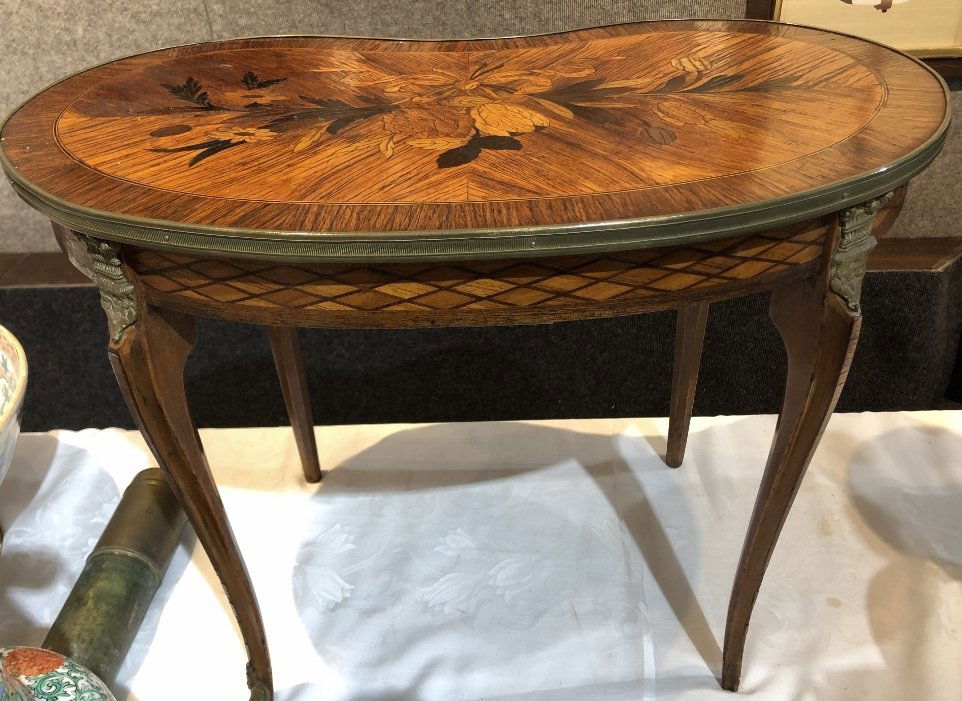 Louis XV style oval inlaid table w/ormorlu, c.1900 (1 of 5)