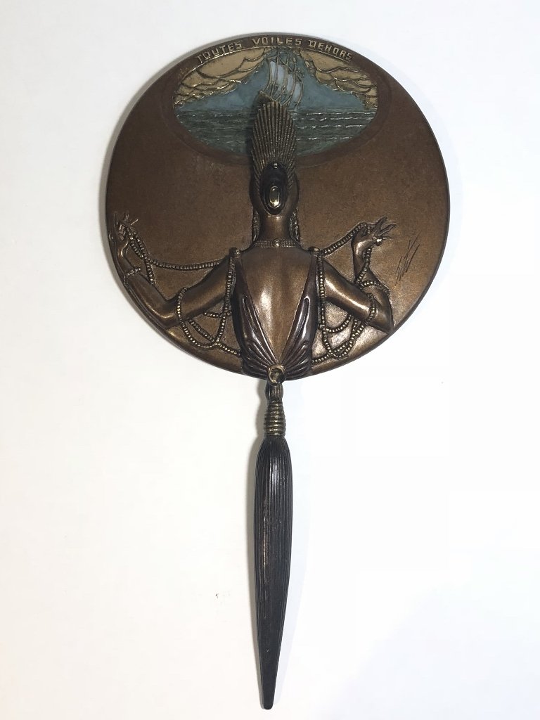 Bronze Erte mirror in original wood box,1985. (1 of 12)