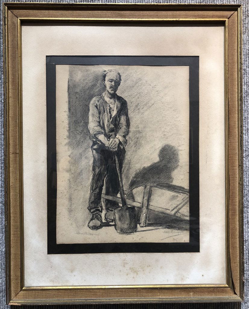 Lithograph of a man with shovel by Charles Gruppe (1 of 7)