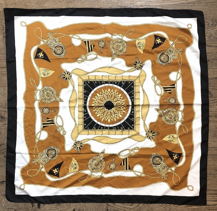 Black and gold silk scarf, probably Hermes (1 of 4)