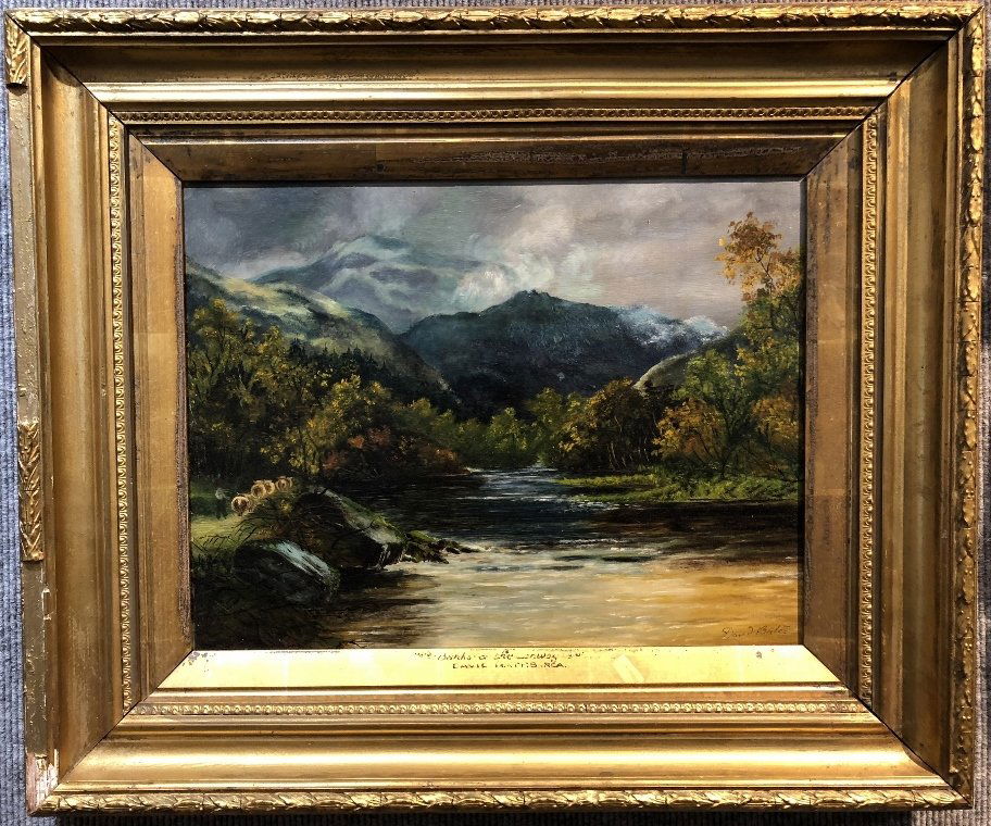 19th century landscape painting by David Bates: 19th century landscape painting by David Bates.(From Wiki):"At the head of Derwent Water (1898)David Bates[1] (1840 Â– 1921) was an English landscape artist who painted in oils and watercolour. Bat