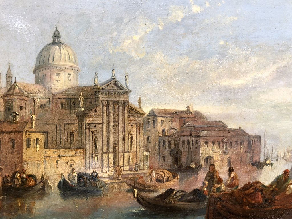Painting of Venice,Edward F D Pritchard(British),c.1890: Painting of Venice, Edward F D Pritchard(British),c.1890, of Santa Maria de Salute. Frame H 16" x W 20", painting H 9" x W 13". (From Mutual Art.com):"Edward F. D. Pritchard was a British painter who