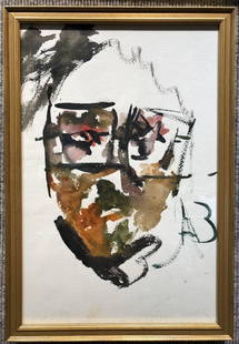 Watercolor by Anatoly Zverev-face: Watercolor by Anatoly Zverev of a face. Frame H 15.5" x W 10.5", watercolor H 14" x W 9" ///////////Estate of Giovanni and Dagmar Migliuolo, NYC.Giovanni Migliuolo is the former Italian Ambassador to