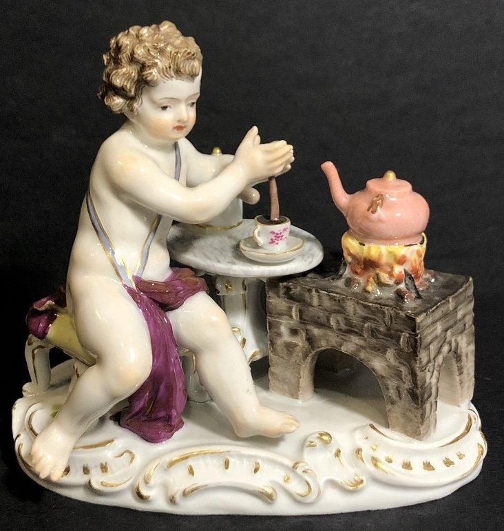 Meissen figurine, Putti and hot chocolate, c.1900 (1 of 7)