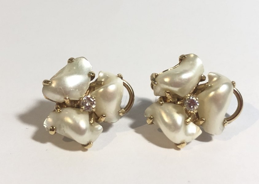 14k freshwater pearl diamond earrings, 3.2 dwts (1 of 4)