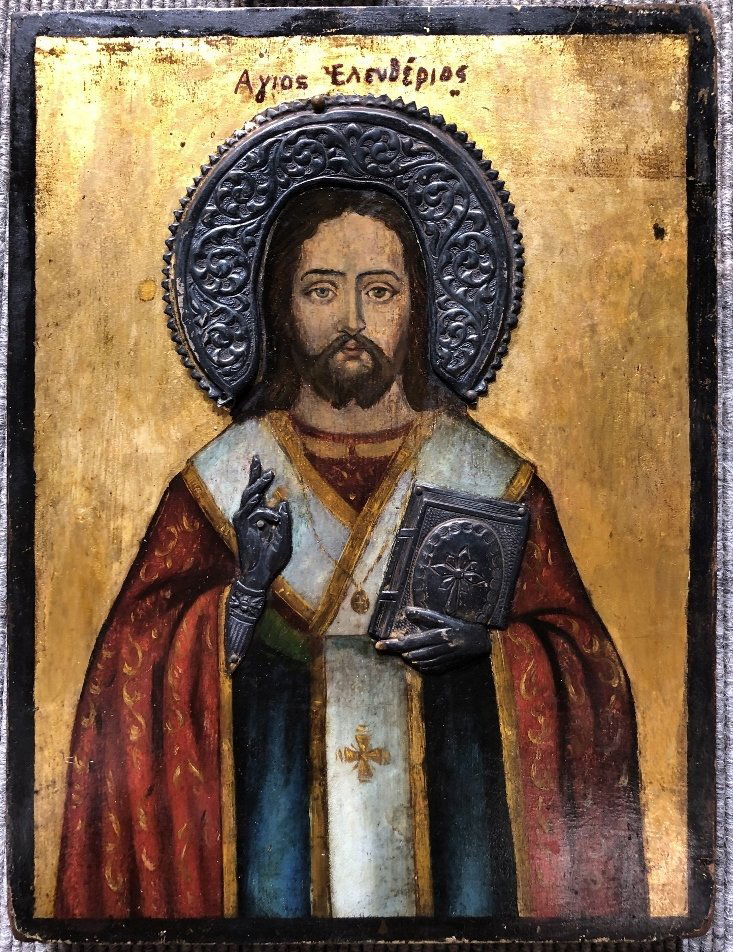 Greek icon with silver applique, c.1880 (1 of 6)