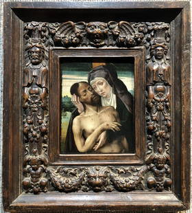 15th/16th cent painting on wood of The Lamentation: 15th/16th century painting (oil on wood) of The Lamentation. The painting is 5.8" x 4.4", in a frame 12" x 10.5"./////////////////Provenance:Krzystof Postawa Estate.Descended directly and kept in the