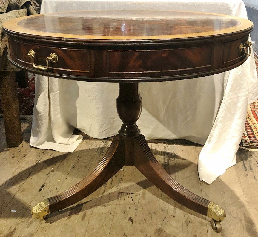 Mahogany inlaid drum table,c.1960 (1 of 5)
