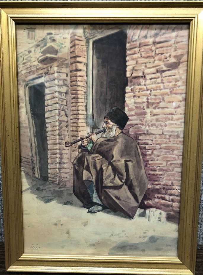 Persian watercolor, village smoker (1 of 7)