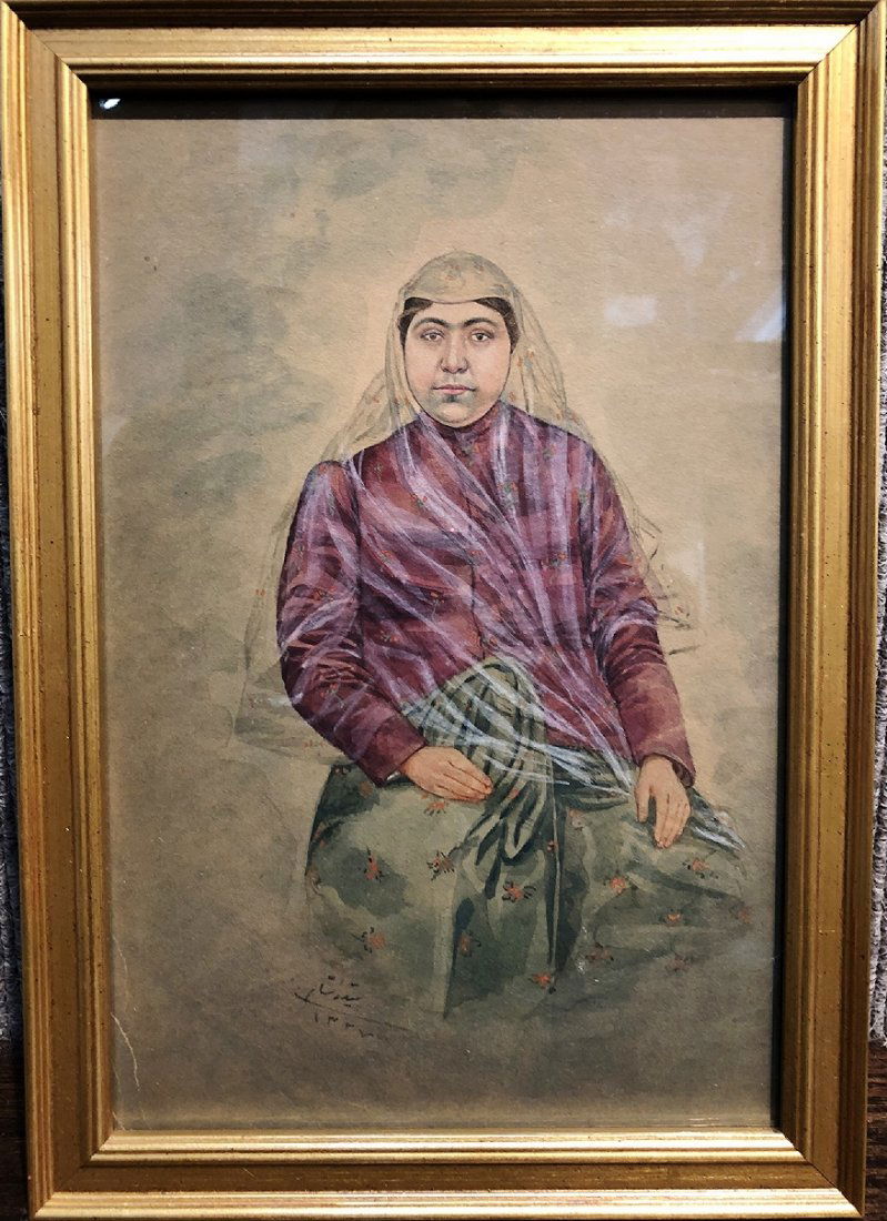 Persian watercolor,woman with veil,c.1935 (1 of 4)