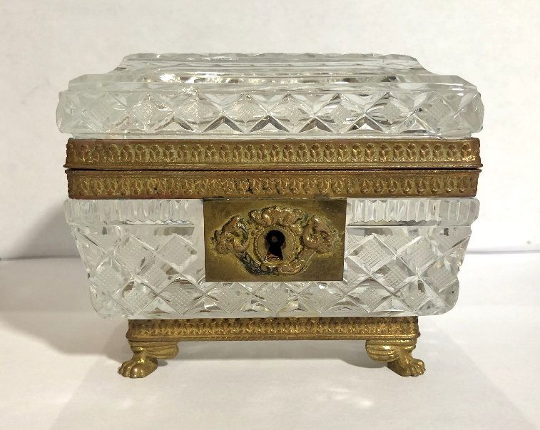 Crystal box, gilt bronze paw feet, French,c.1900 (1 of 11)