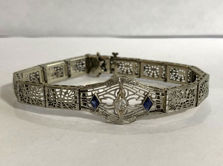 14k white gold filigree bracelet, c.1925, 6.6dwt (1 of 7)