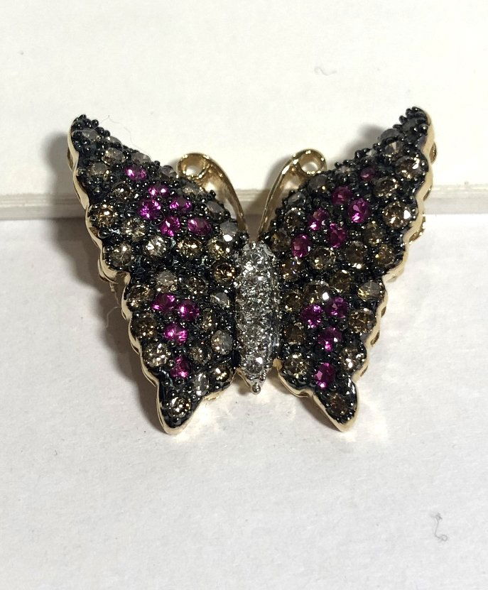 14k butterfly brooch with diamonds, rubies, 5.6dwt (1 of 7)