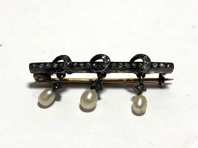 14k silver diamond brooch w/ (nat?)pearls,19thc (1 of 7)