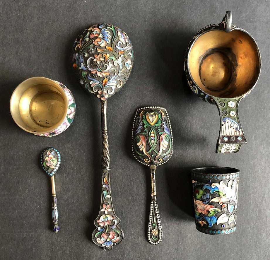 Six Russian silver enamel items, 8.5oz (1 of 13)