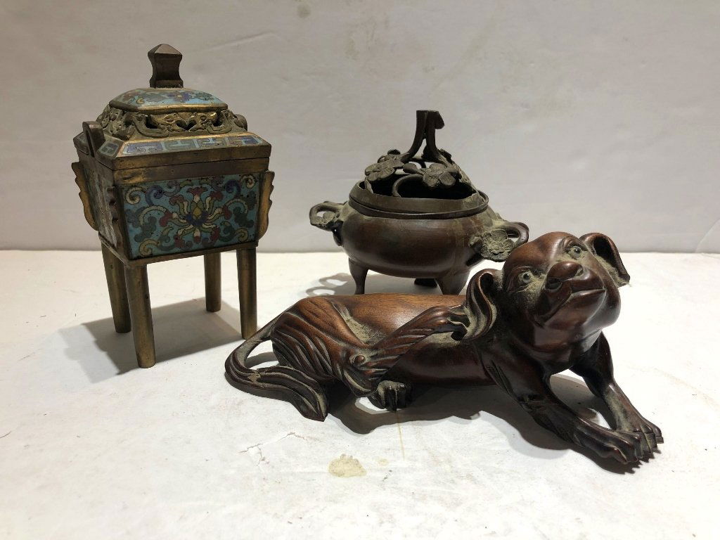 Two Chinese incense burners and wood dog (1 of 12)