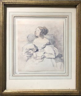 Drawing of his wife(?) by Josef Danhauser (Austrian): Drawing of his wife(?) by Josef Danhauser (Austrian).7" x 8" in a frame 13" x 15"./////////////////////////////////////////////////////Provenance:Krzystof Postawa Estate, Jackson Heights(Queens)New Yo