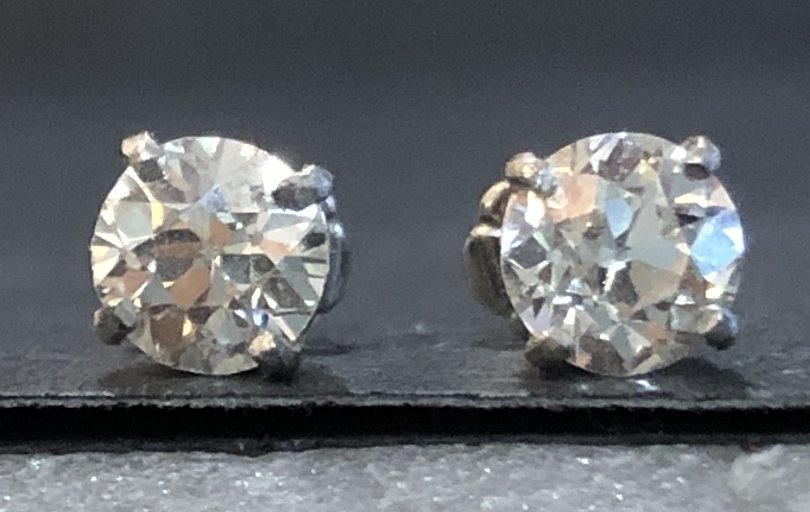 Platinum diamond studs, .95/.80ct GIA H-J color (1 of 8)
