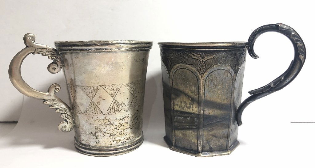 Two Peruvian low silver cups, 9 t.oz (1 of 6)