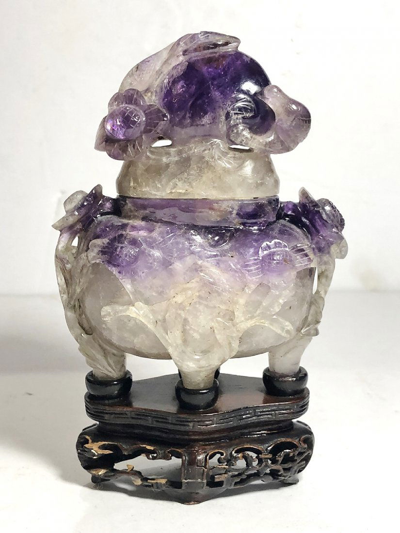 Chinese carved amethyst incense burner, c1900 (1 of 8)