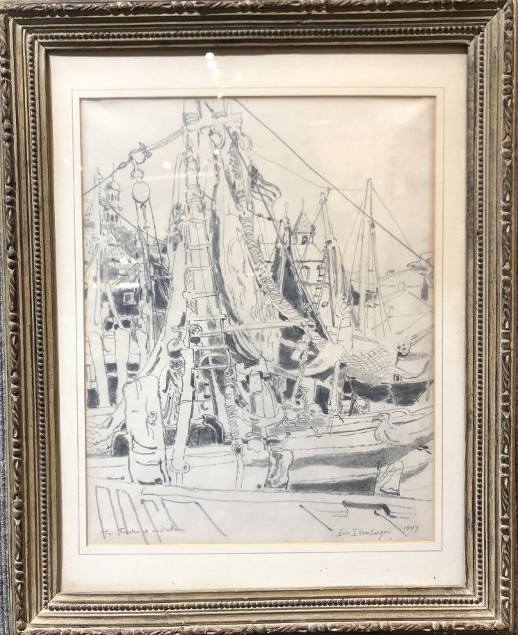 Drawing of boats by Eric Issenburger, 1947,Mont (1 of 9)