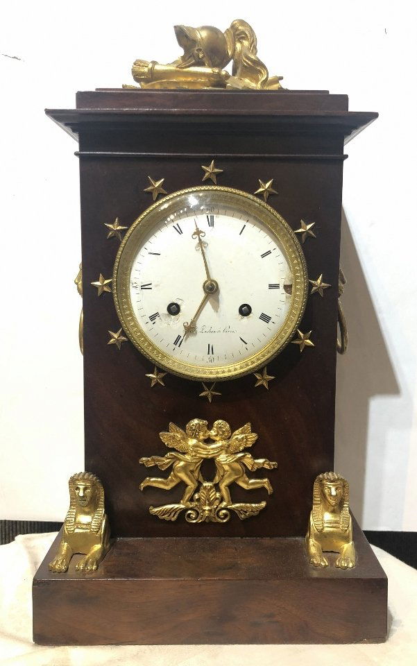 Neoclassical wood and gilt bronze clock, 19thc (1 of 8)
