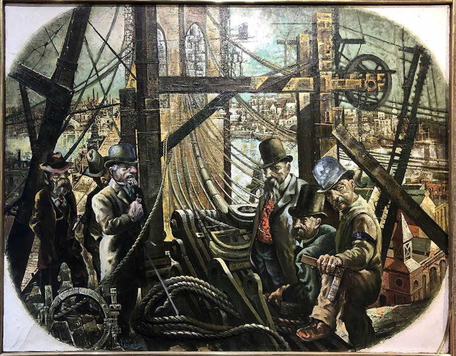 Large Xavier Gonzalez ptg, (Brooklyn)" Bridge Builders" (1 of 8)