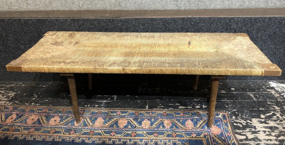 1950s wood and rush table designed by Mel Smilow (1 of 2)