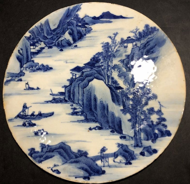 Chinese blue and white porcelain plaque, c.1900 (1 of 7)