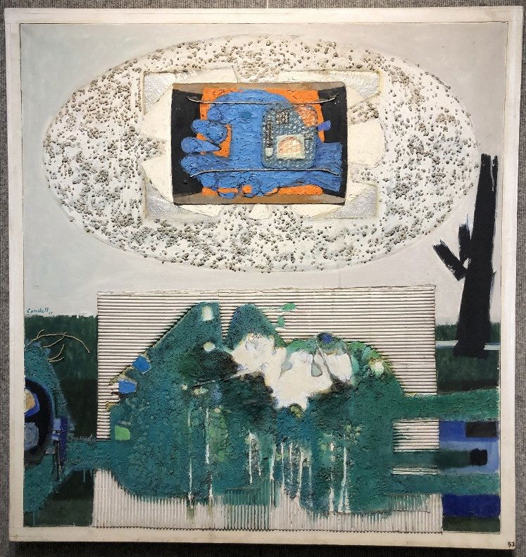 Large mixed media Painting by Victor Candell: Large mixed media Painting by Victor Candell, c.1965, painting 42" x 40" in a frame 44.5" x 42".
