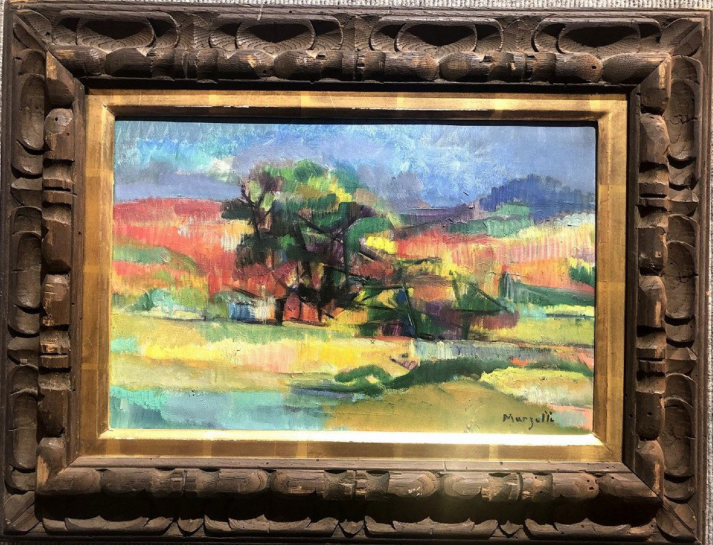 Painting of French landscape by Jean Marzelle: Painting of French landscape by Jean Marzelle. Painting 10" x 16" in a frame 17.5" x 29". /////////////////////////////////////////////(From Wiki):"Jean Marzelle , born on January 24 , 1916 at Lauzun