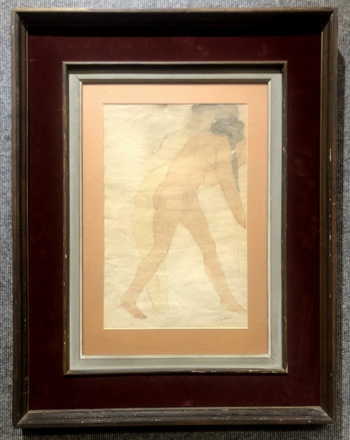 Watercolor of nudes signed Rodin: Watercolor of nudes signed Rodin. 24" x 31" in frame, 11" x 17" without frame. //////////////////////////////////////////////////////////////////////// "Auguste Rodin was a French sculptor.[1] Althoug