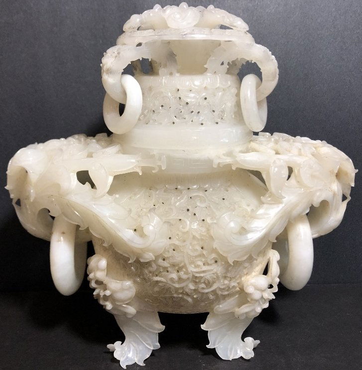 Chinese carved white jade censer, c.1960 (1 of 16)