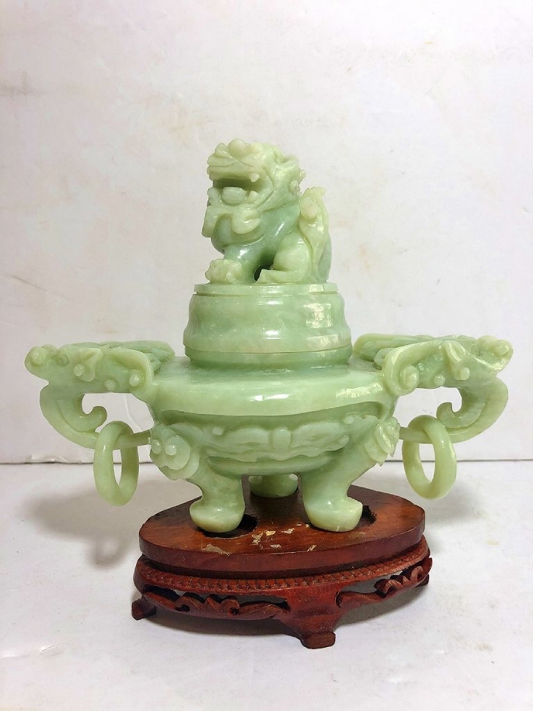 Chinese hardstone censer, c.1965: Chinese hardstone censer, c.1965, 8" high with stand.