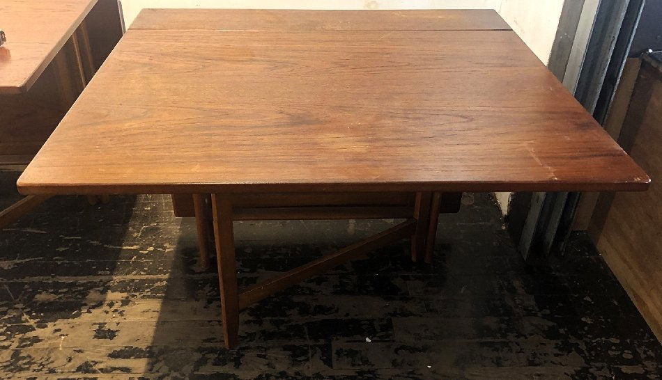 Danish modern DR table, drop leaf,c.1950: Danish modern DR table, drop leaf, c.1950, 29" x 56.5" x 35.5".