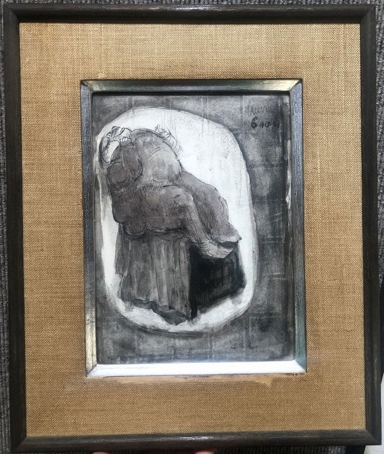 Watercolor of man in chair, Jose Luis Cuevas, 1961: Watercolor of fat man in chair, Jose Luis Cuevas.Dated April 1st, 1961 and signed by the artist,upper right.Size:6" x 9" in a frame 12" x 14".Estate of Nina Meyer, NYC.////////////////////////////////