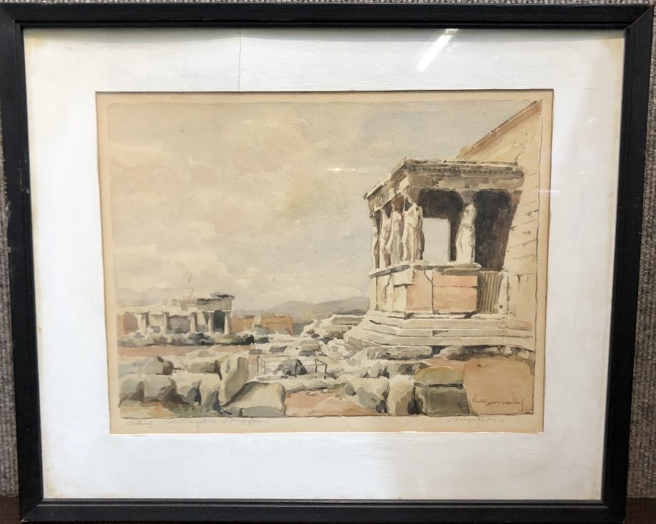 19th century watercolor of Acropolis, signed (1 of 8)
