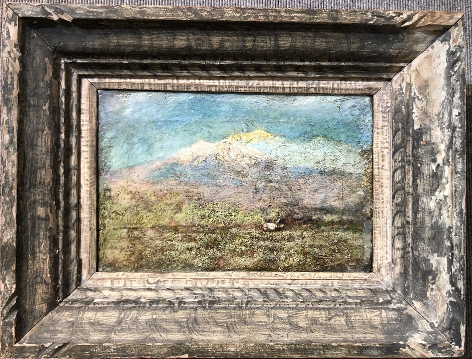 Blue Gray Day in Autumn, Charles P Adams, 1893: The title of this painting is written on the back, "Blue Gray Day in Autumn"and it is dated 1893. The artist is Charles Partridge Adams.//9.5" x 14.5" in a frame 18" x 22".///The painting shows a whit