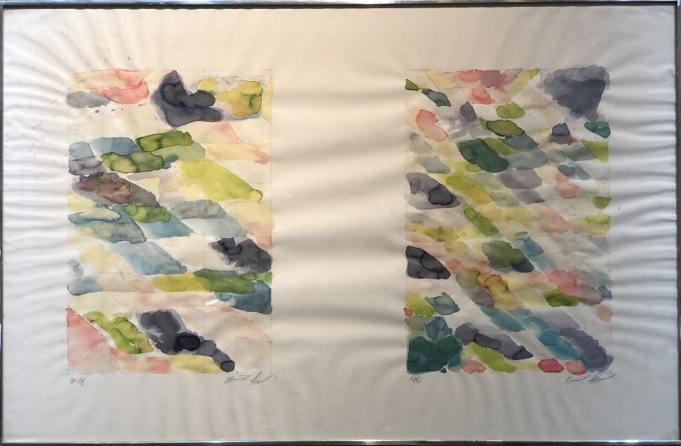 Large abstract 1968 watercolor, signed illegibly (1 of 7)