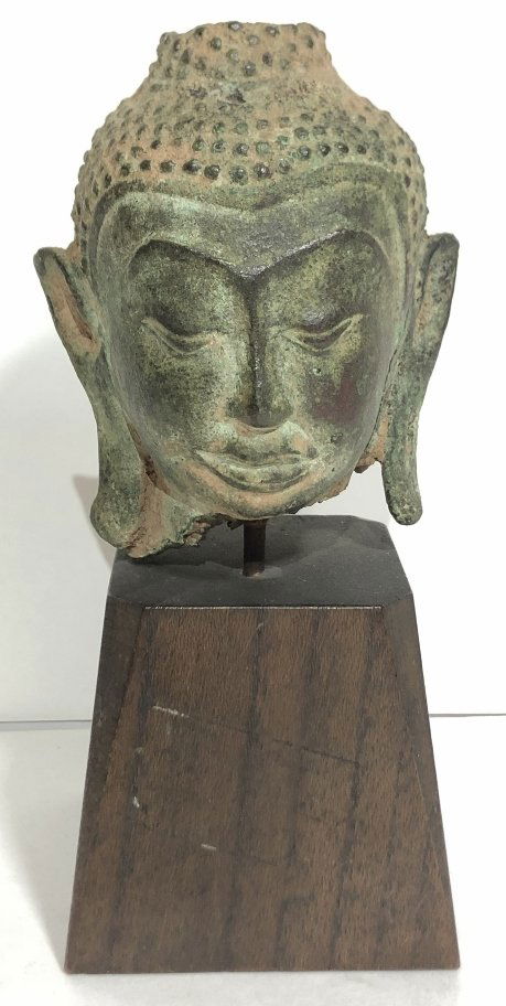 Thailand bronze Buddha head fragment,c.1900. 3.5" (1 of 7)