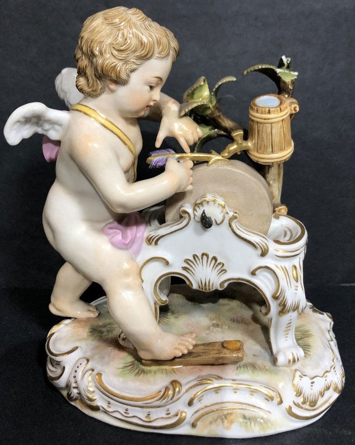 Meissen figurine of cupid making arrows,c.1900.  4.75" (1 of 9)