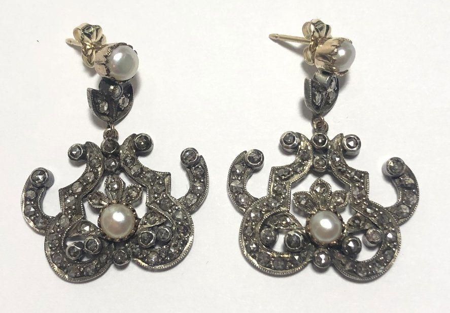 Rose cut diamond and pearl earrings (1 of 5)